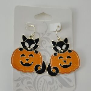 Halloween Cat and Pumpkin Earrings